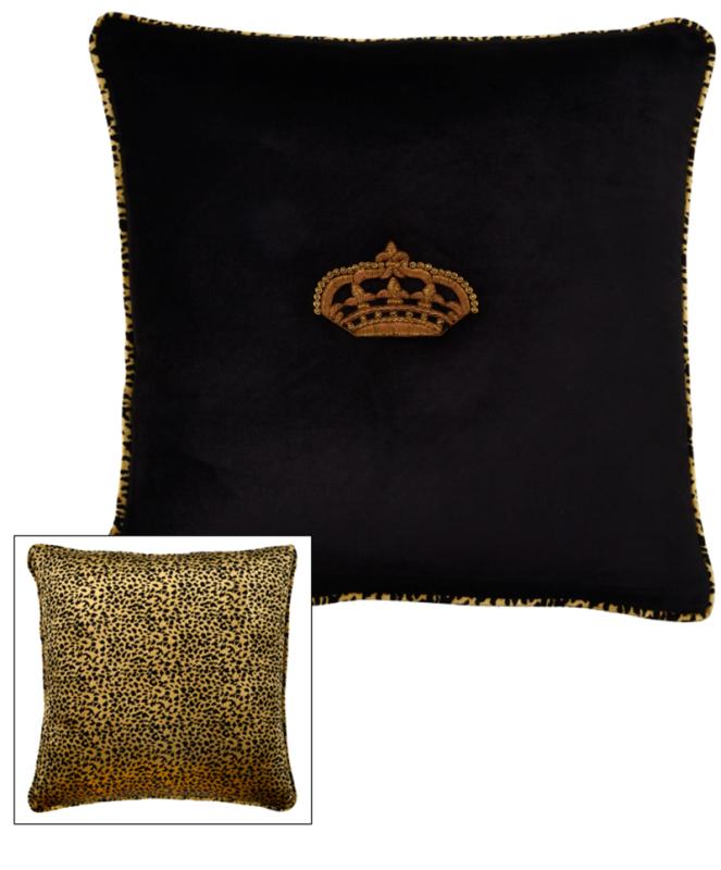 Crown on Black velvet with Leopard velvet backing, square
