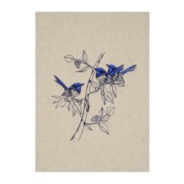 Tea Towel - Blue Fairy Wren, beige