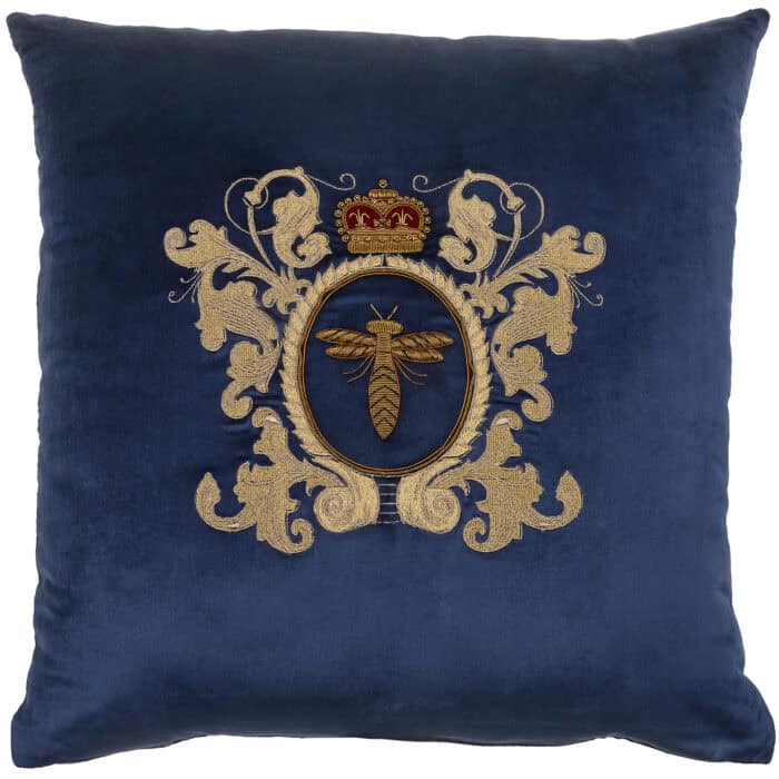 BE-Cushion-Bee-Crown-&-Cartouche-On-Roya-Blue-Velvet