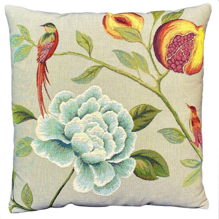 Birds and Flowers Blue Cushion